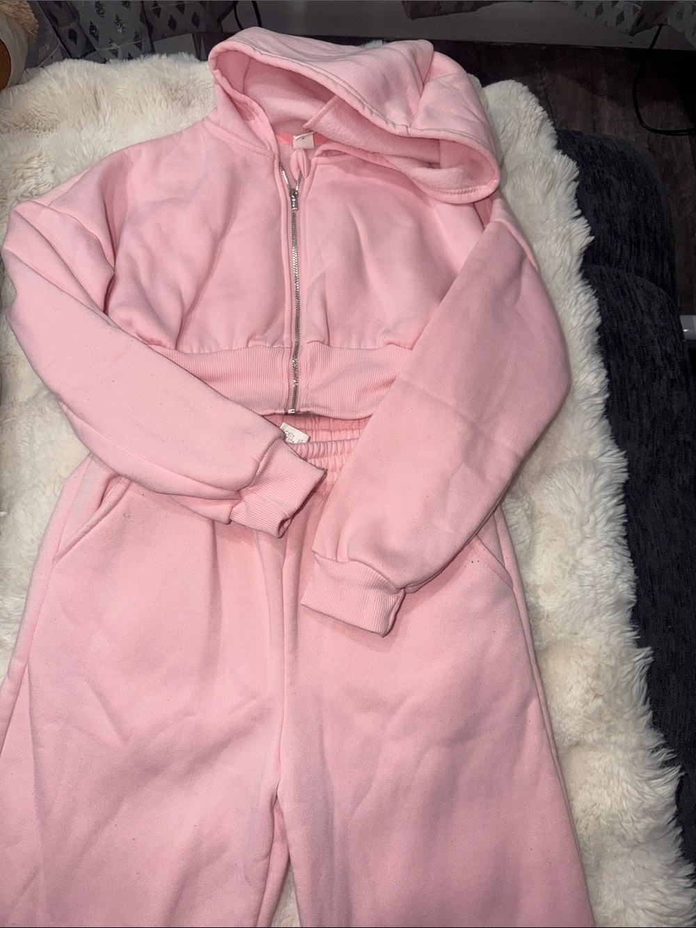 Kids Pink Hooded two Piece Zip sweat suit